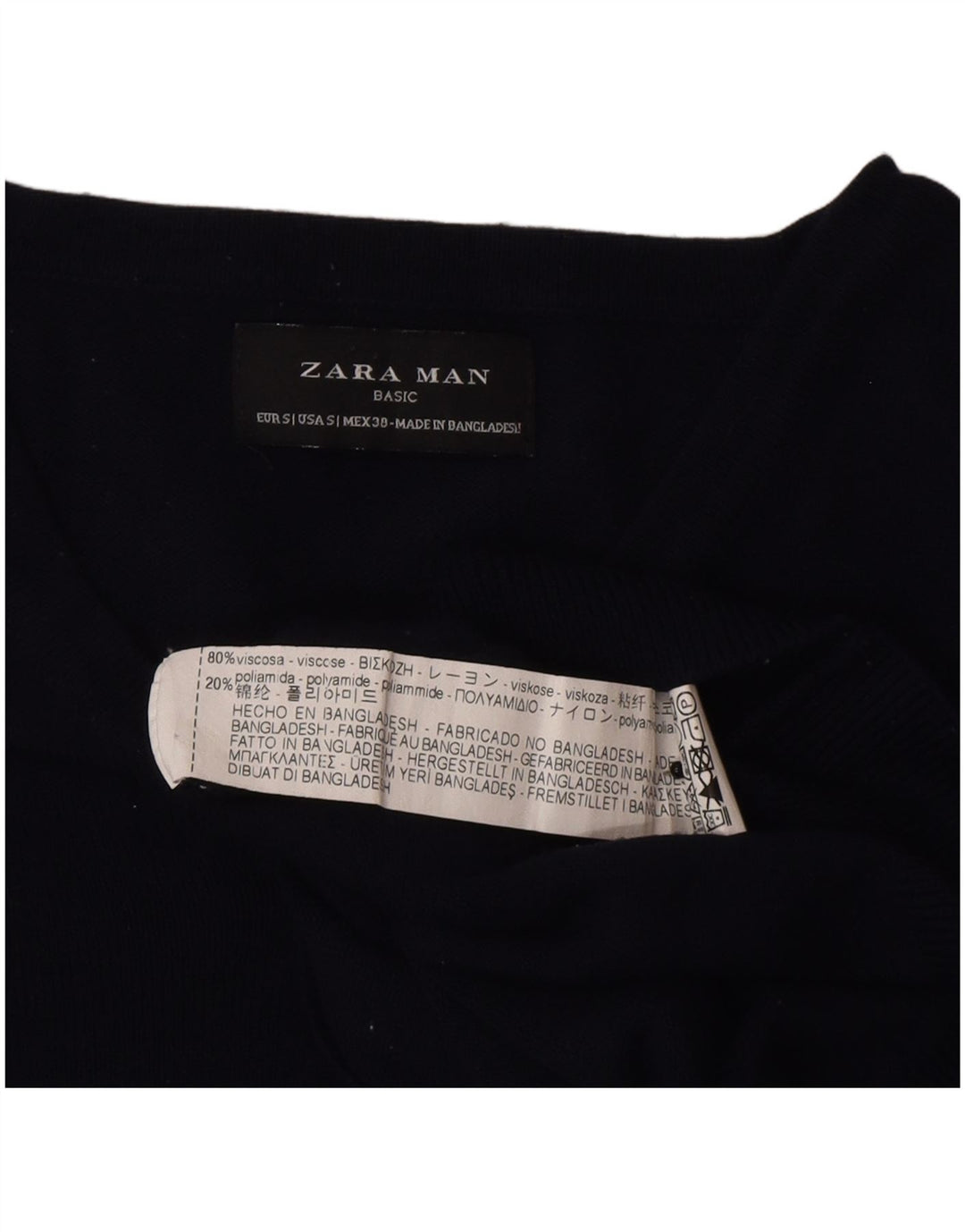 Zara Herren-Pullover mit V-Ausschnitt, klein, marineblau, Viskose, klassisch