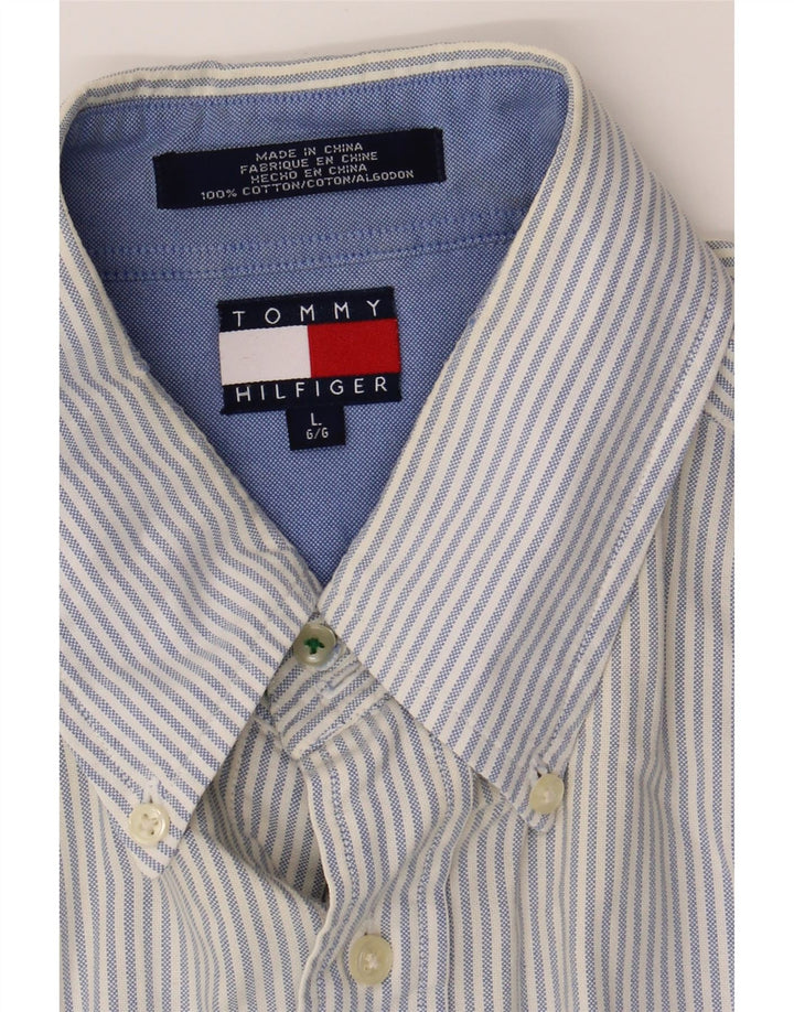 TOMMY HILFIGER Mens Shirt Large Blue Pinstripe Cotton Vintage Tommy Hilfiger and Second-Hand Tommy Hilfiger from Messina Hembry 