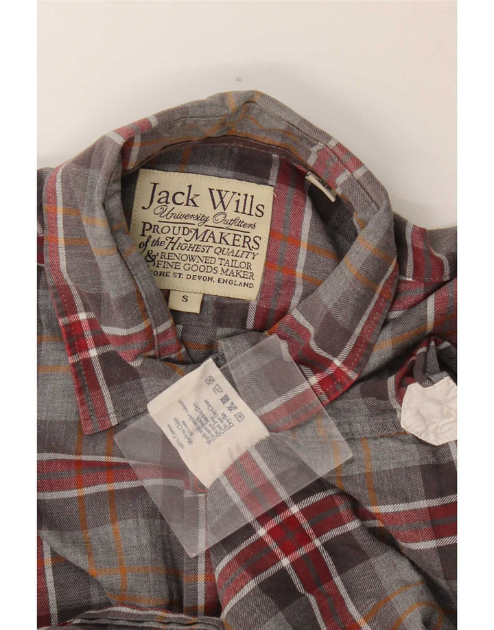 Jack Wills Herren-Flanellhemd, klein, grau, kariert, Baumwolle
