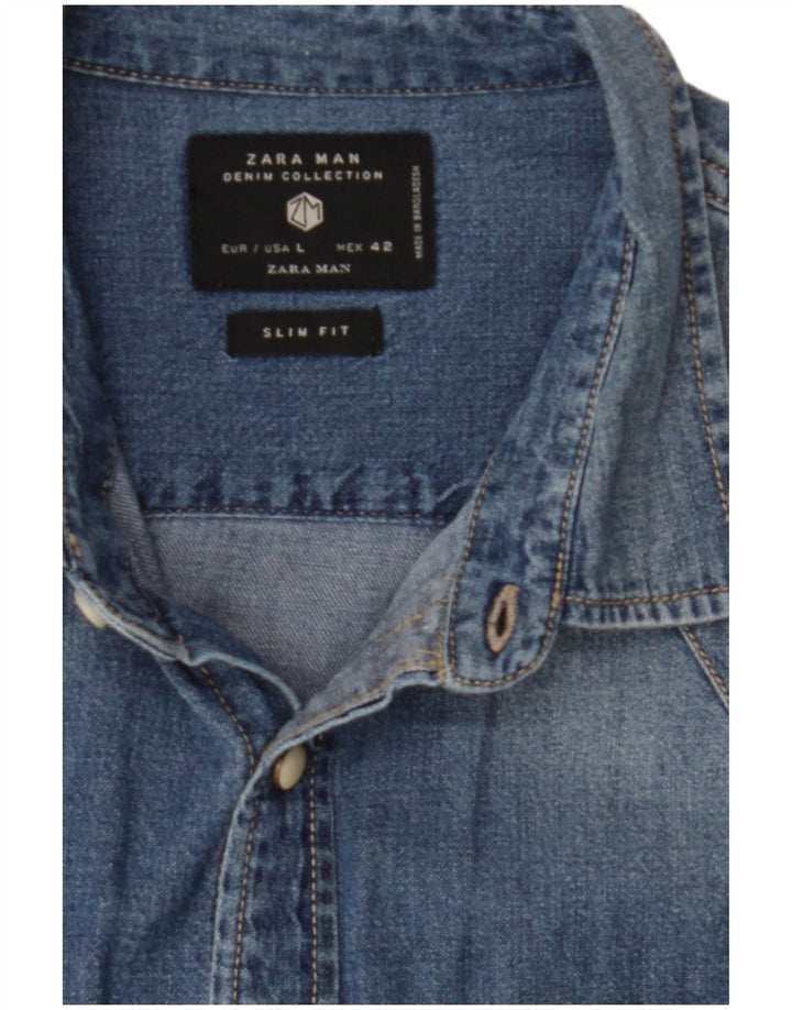 ZARA Herren Jeanshemd Große blaue Baumwolle
