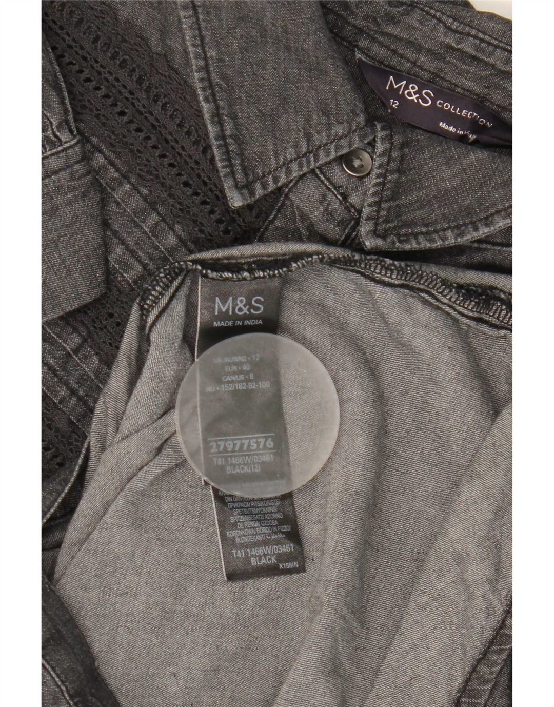 Marks & Spencer Damen Jeanshemd UK 12 Mittelschwarz gestreift aus Baumwolle