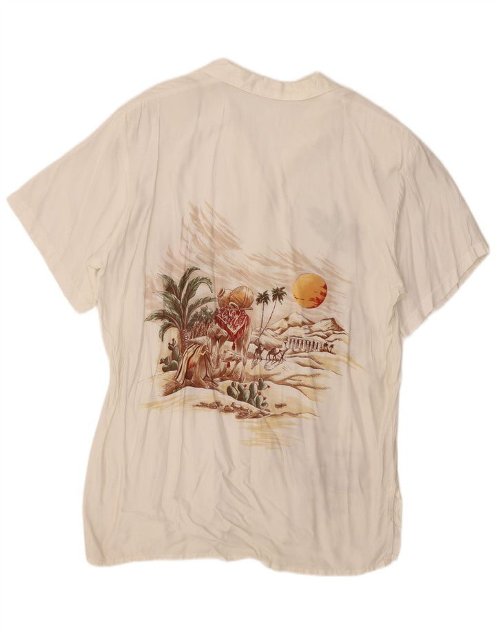 Vintage Damen Desert Abstract Pattern Kurzarmshirt UK 16 Large Weiß