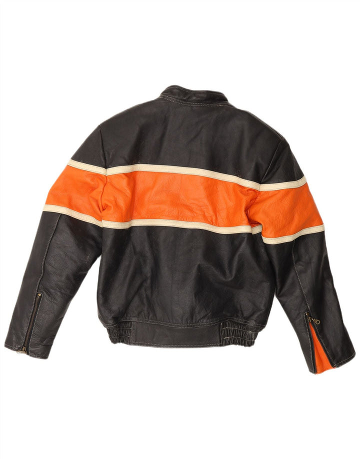 Vintage Herren Leder Bikerjacke UK 38 Mittelschwarzes Colourblock-Leder