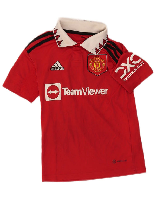 ADIDAS Manchester United Grafik-Poloshirt für Jungen, 7–8 Jahre, rotes Farbblockdesign