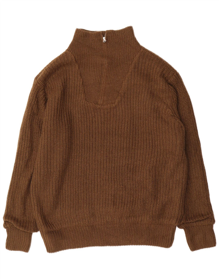 VINTAGE Herren-Pullover mit Reißverschluss, Größe 52/54, großes braunes Polyacryl