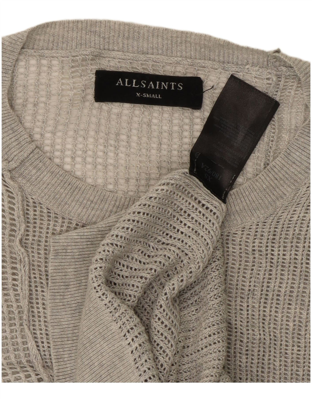 ALL SAINTS Herren-Pullover mit Rundhalsausschnitt, durchsichtig, XS, aus grauer Baumwolle
