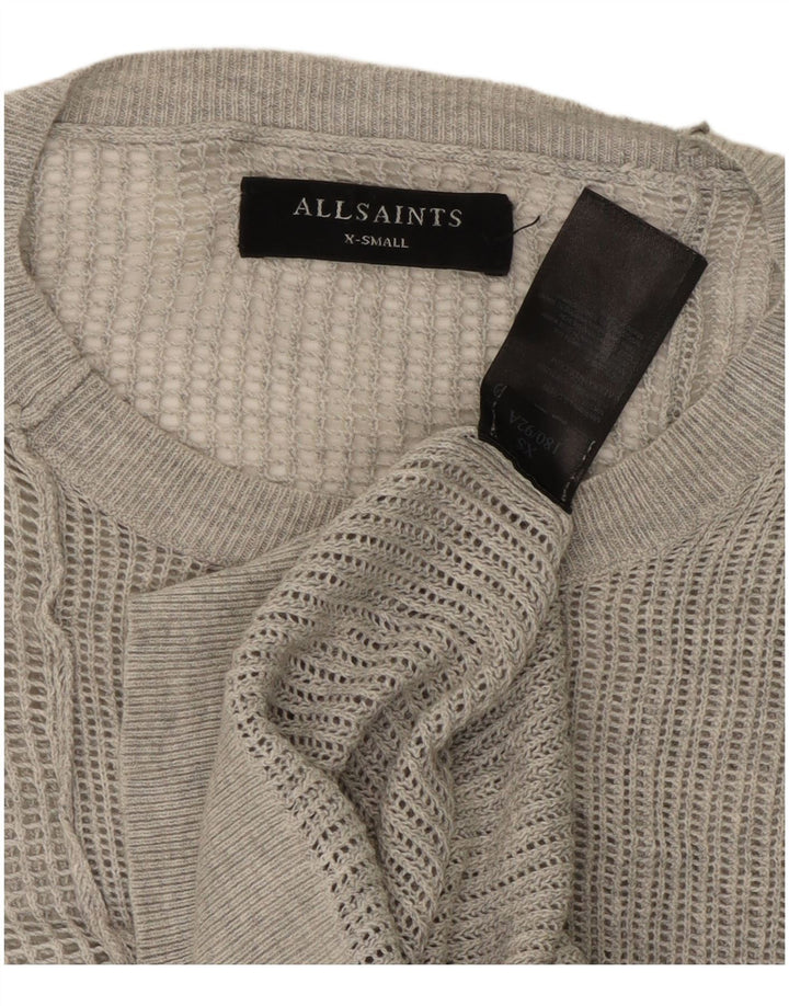 ALL SAINTS Herren-Pullover mit Rundhalsausschnitt, durchsichtig, XS, aus grauer Baumwolle