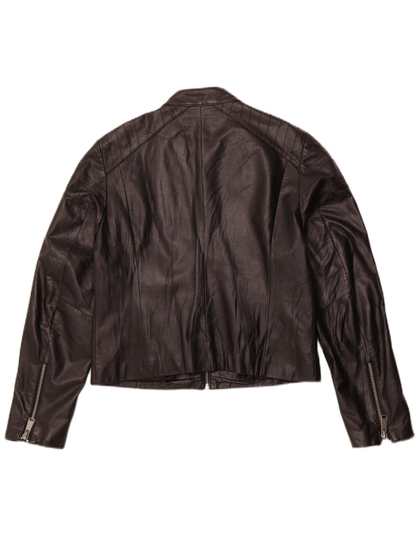 H&M Damen Crop Lederjacke UK 16 Large Schwarzes Leder