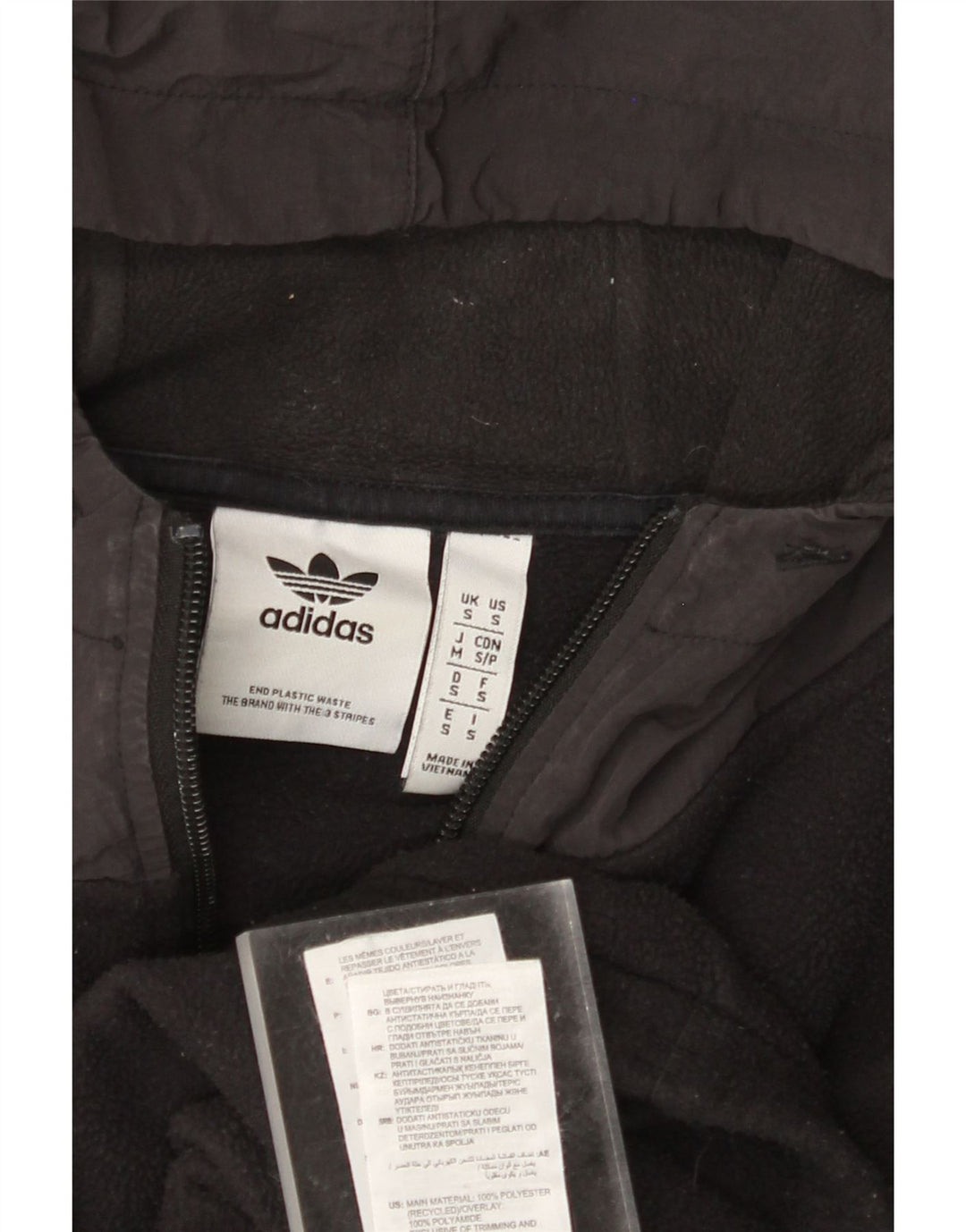 ADIDAS Herren-Fleecepullover mit Kapuze und Reißverschluss, Größe S, Schwarz, Farbblock