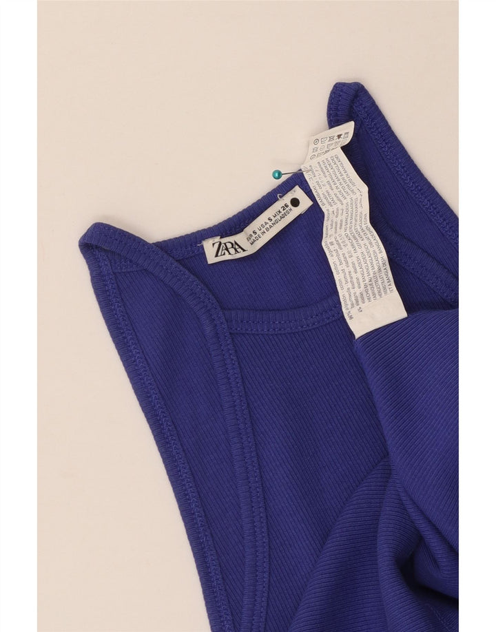 Zara Damen Crop Neckholder Top UK 8 Small Blaue Baumwolle