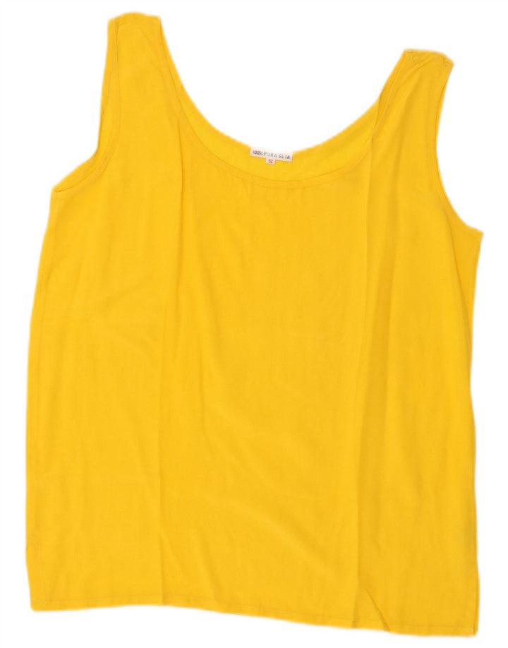 Vintage Damen Ärmelloses Blusentop UK 10 Kleine gelbe Seide