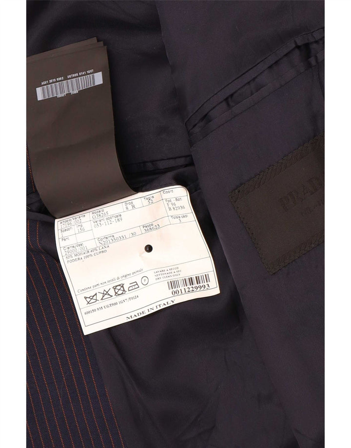 Prada Herren 2-Knopf-Blazerjacke IT 52 XL Marineblauer Nadelstreifen-Mohair