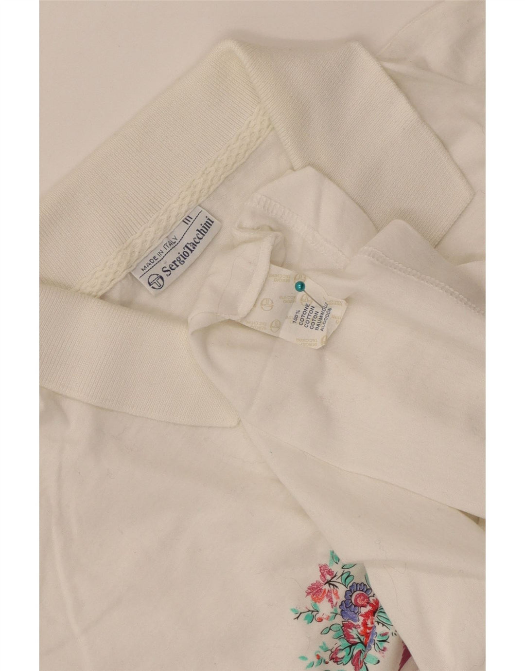 Sergio Tacchini Damen Poloshirt IT 44 Mittelweiß gestreifte Baumwolle