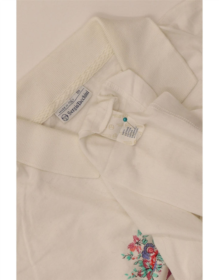 Sergio Tacchini Damen Poloshirt IT 44 Mittelweiß gestreifte Baumwolle