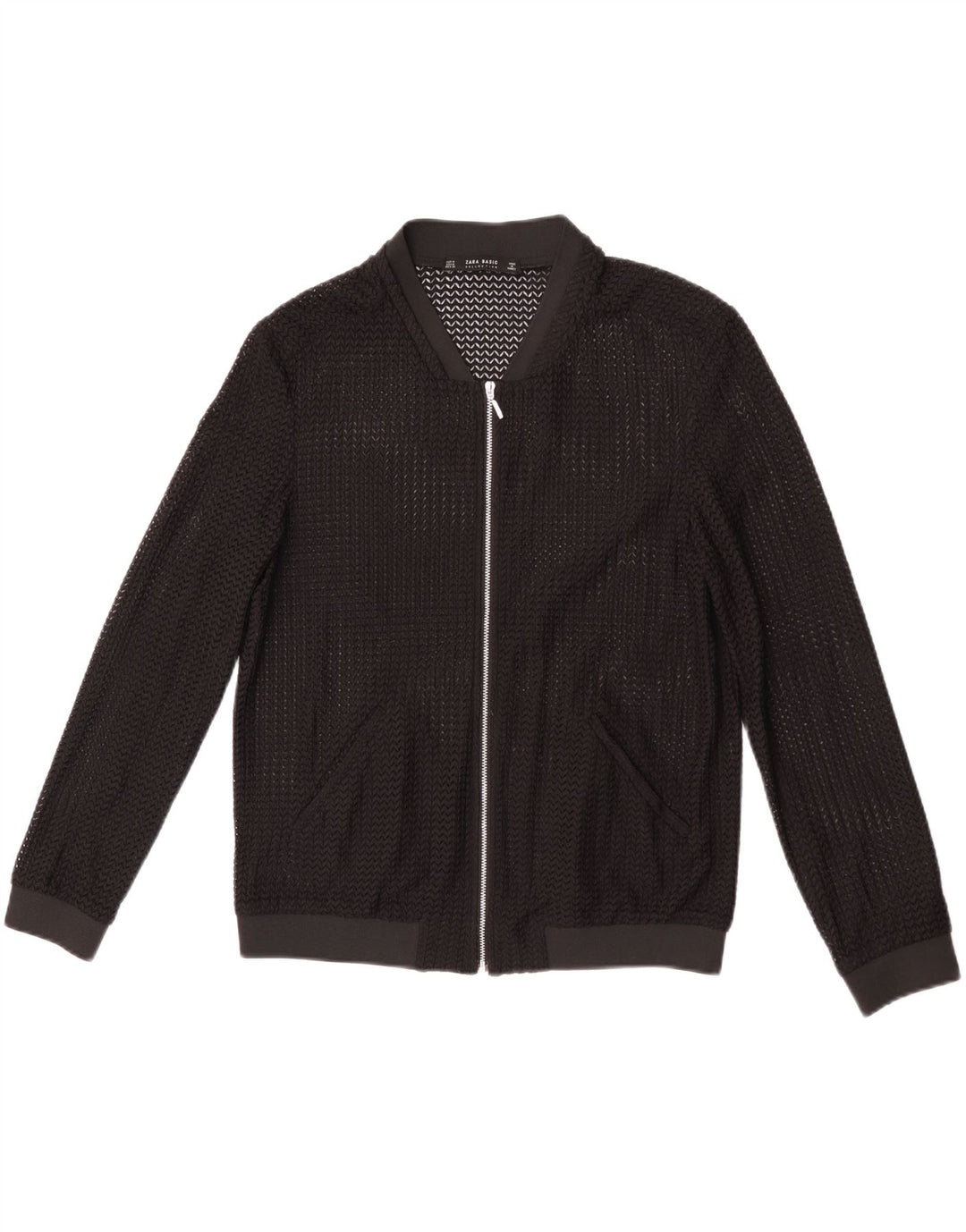 Zara Damen Durchsichtige Bomberjacke UK 14 Medium Schwarz