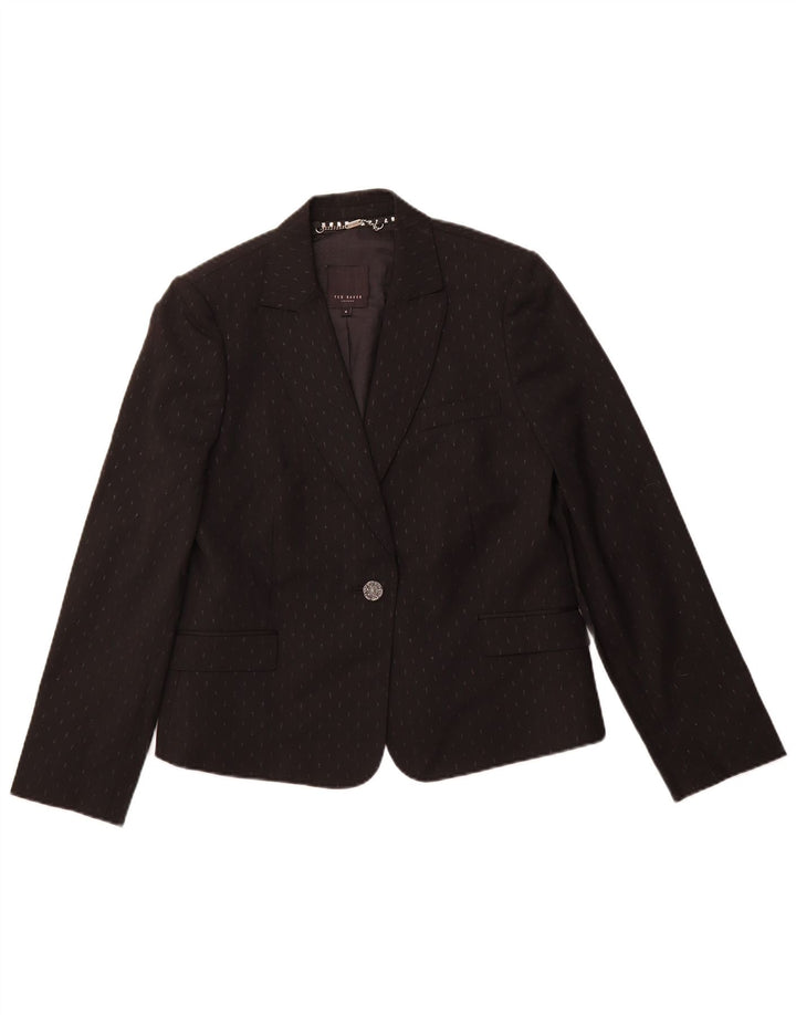 TED BAKER Damen-Blazer mit 1 Knopf, Größe 4, groß, schwarz gefleckt