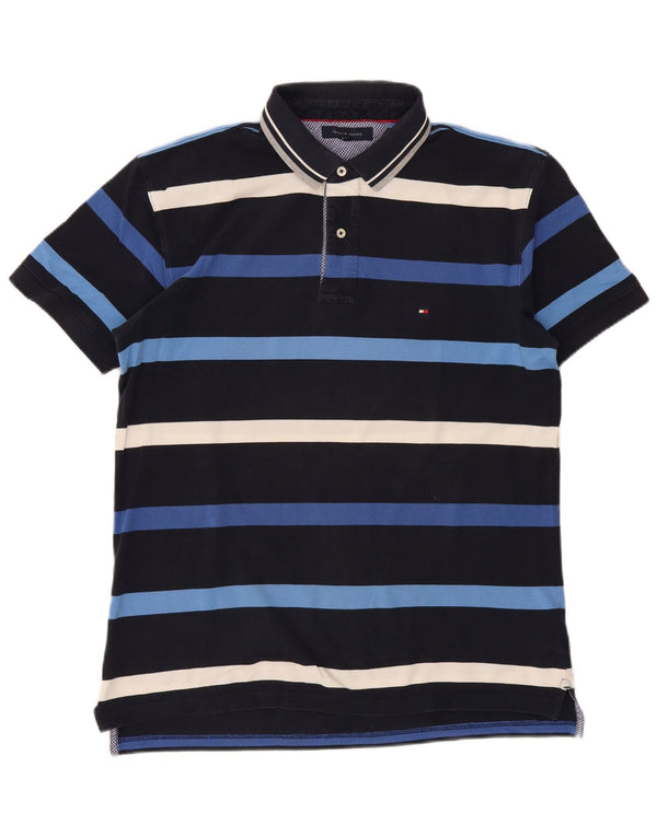 Tommy Hilfiger Herren Poloshirt XL Marineblau gestreift aus Baumwolle
