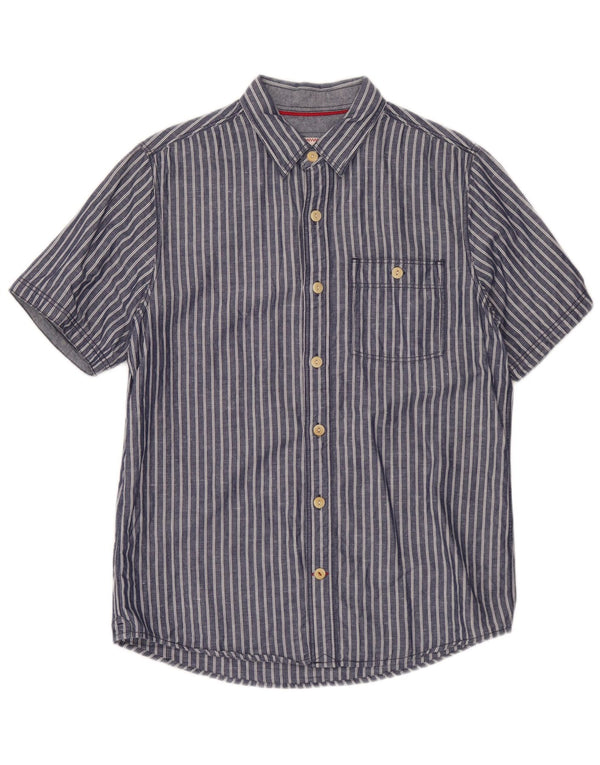 Fat Face Herren-Kurzarmhemd, klein, blau gestreift, Baumwolle