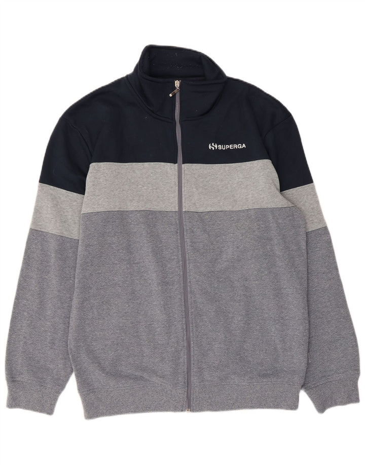 Superga Herren-Trainingsanzug-Top-Jacke, große graue Colourblock-Baumwolle