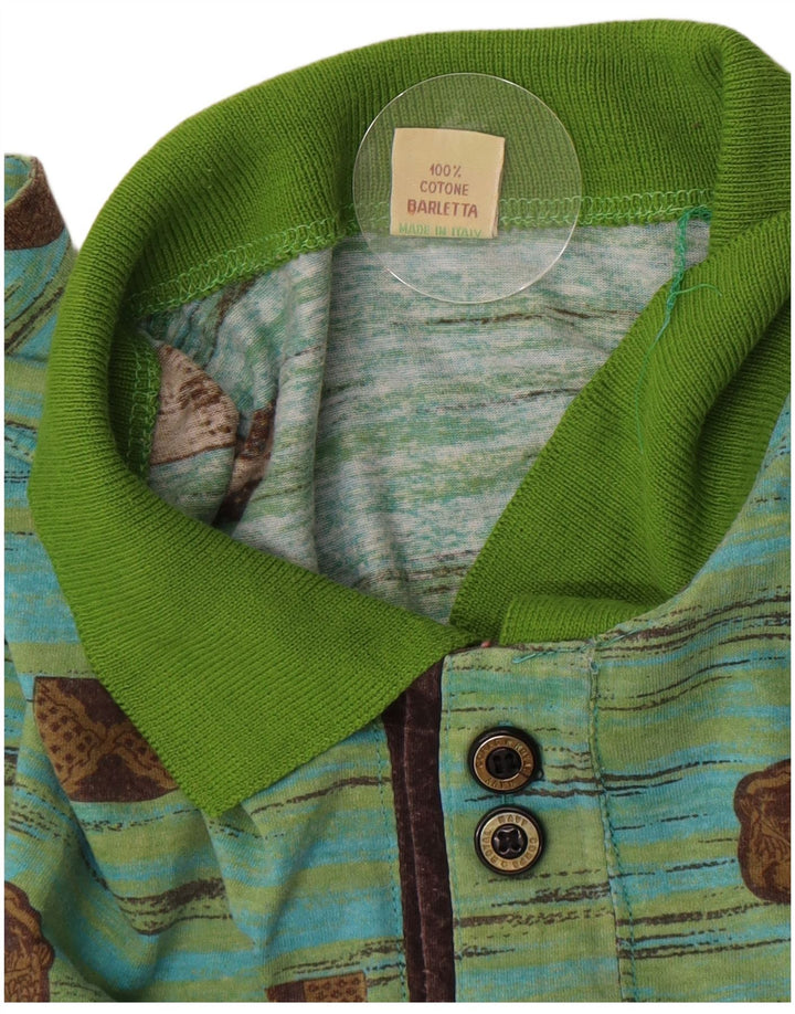 Vintage Herren Poloshirt IT 48 Mittelgrüne geometrische Baumwolle