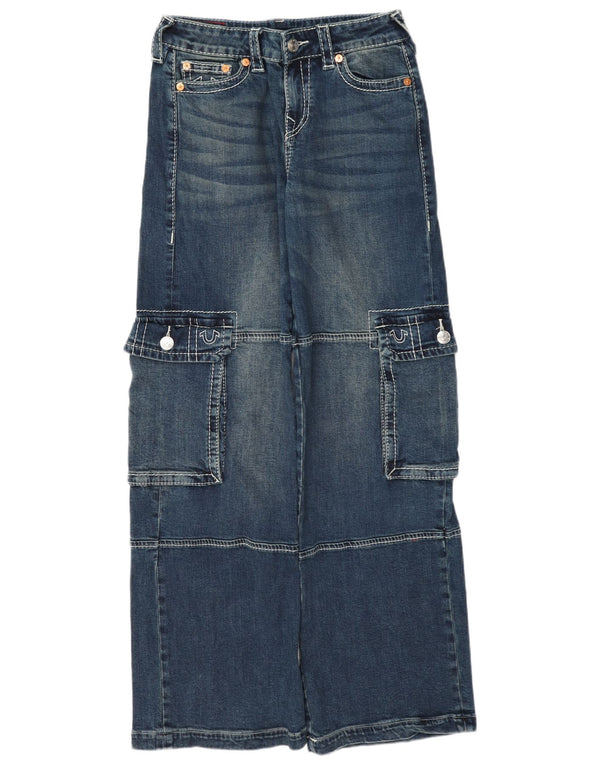 True Religion Damen Cargo-Jeans mit weitem Bein, W26 L33, blaue Baumwolle