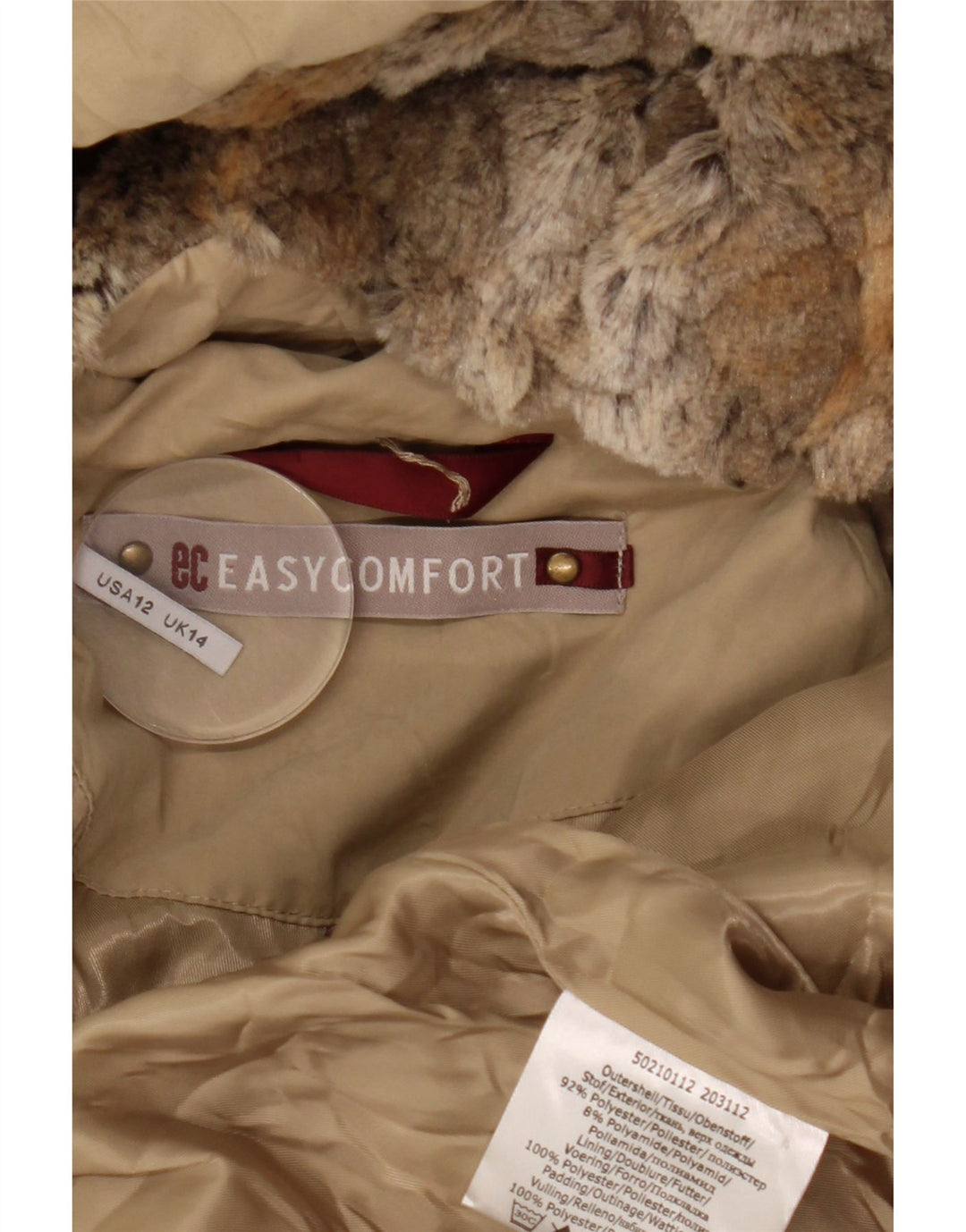 Easy Comfort Wattierter Damenmantel mit Kapuze, UK 14, Größe L, Beige, Polyester