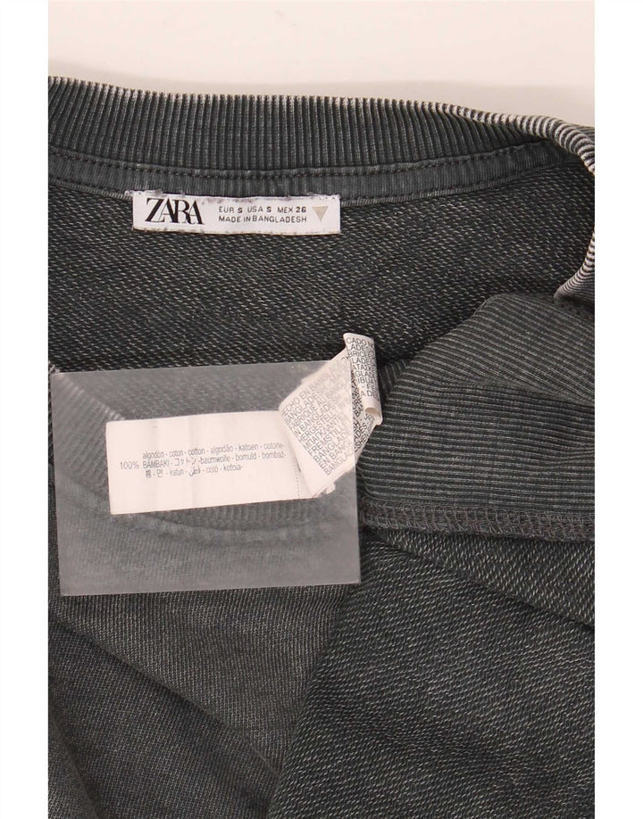 Zara Damen Crop Oversize T-Shirt Top UK 10 Small Grau Baumwolle