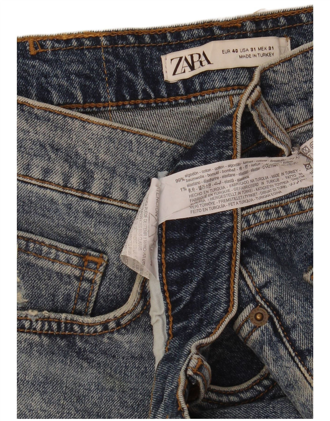 Zara Herren Distressed Denim Shorts EU 40 Medium W31 Blaue Baumwolle
