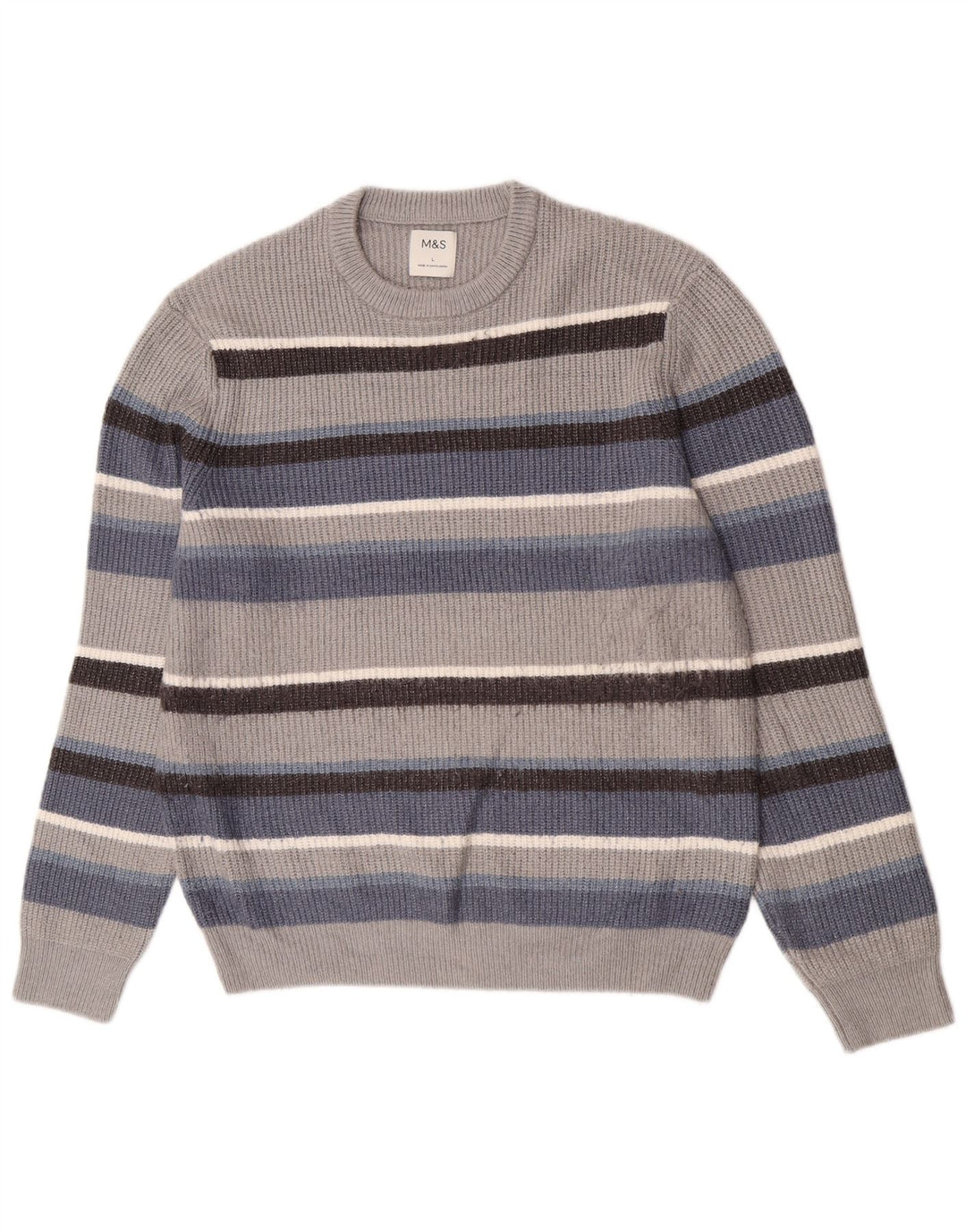 Marks & Spencer Herren-Pullover mit Rundhalsausschnitt, groß, mehrfarbig, gestreift