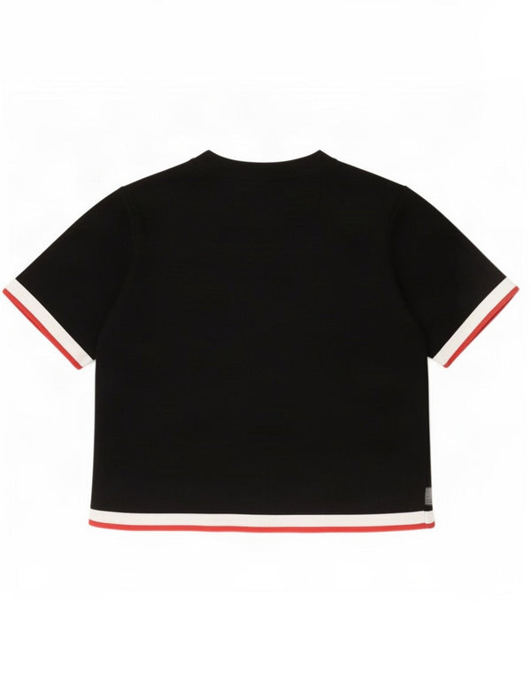 Zara Damen Crop T-Shirt Top UK 10 Small Schwarz Colourblock Viskose