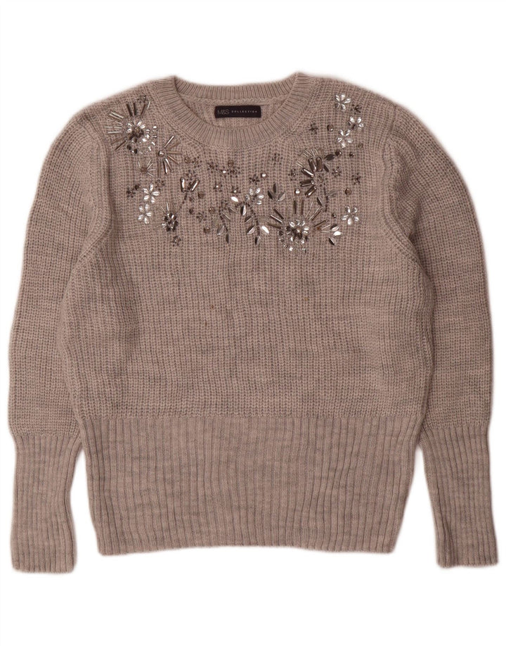 Marks & Spencer Damen-Pullover mit Rundhalsausschnitt, UK 14, mittelgraues Acryl