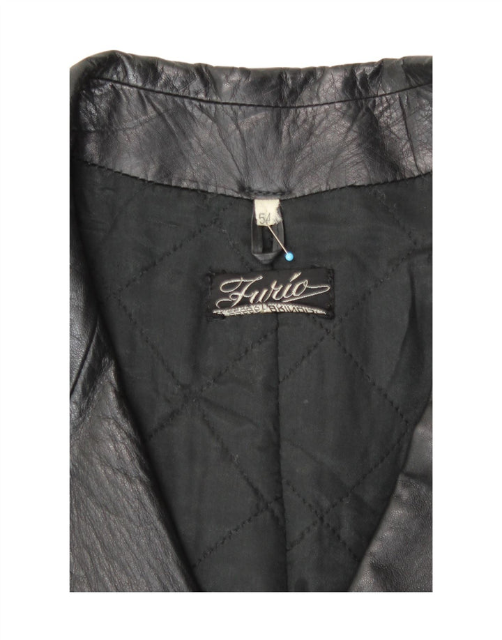 Vintage Herren Zweireihiger Ledermantel IT 54 2XL Schwarz