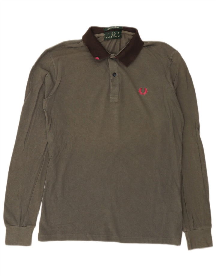 Fred Perry Herren-Langarm-Rugby-Poloshirt, Größe S, Grau, Baumwolle