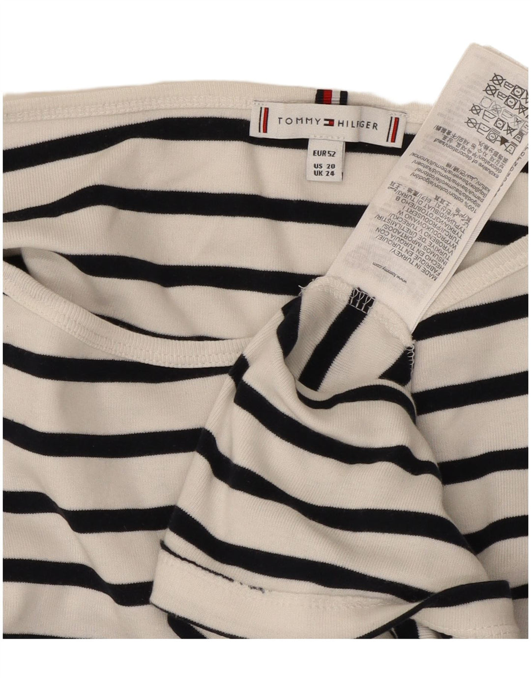 TOMMY HILFIGER Damen Top 3/4 Ärmel UK 24 4XL Weiß gestreifte Baumwolle