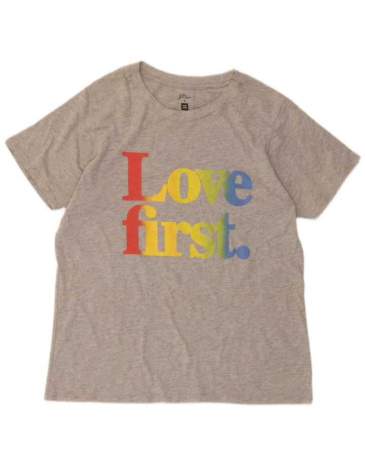 J. CREW Damen Grafik-T-Shirt-Oberteil UK 14 Large Grau