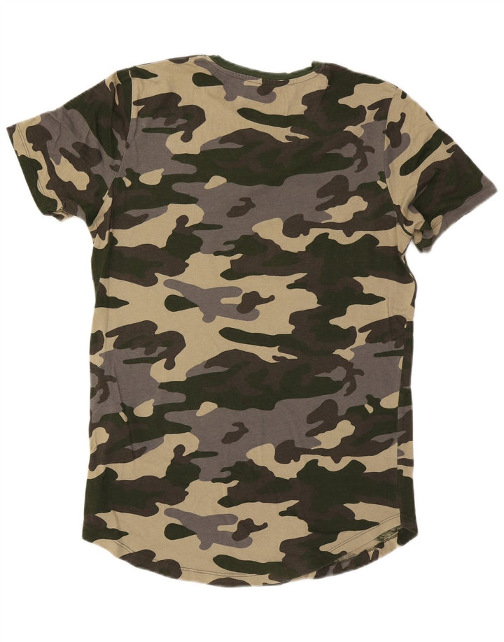 Jack & Jones Herren Grafik-T-Shirt-Oberteil aus mittelgrüner Camouflage-Baumwolle