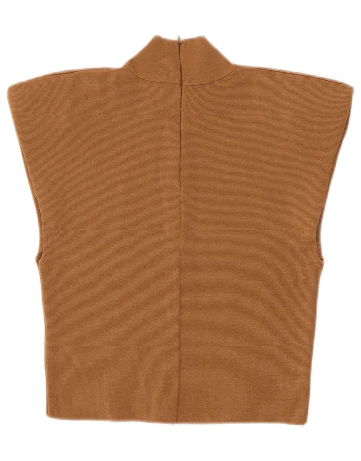 Zara Damen Crop Bluse Top UK 8 Small Braune Viskose