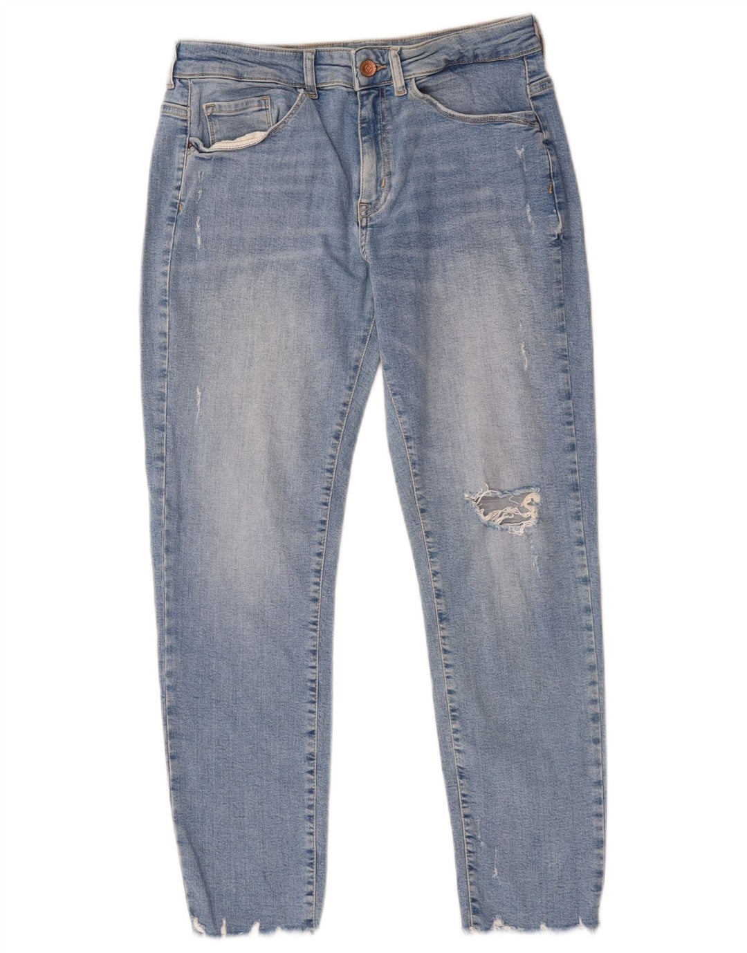 Zara Damen Distressed-Cropped-Jeans EU 40 Medium W30 L25 Blaue Baumwolle