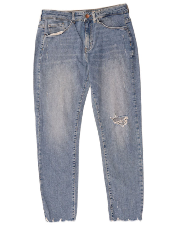 Zara Damen Distressed-Cropped-Jeans EU 40 Medium W30 L25 Blaue Baumwolle