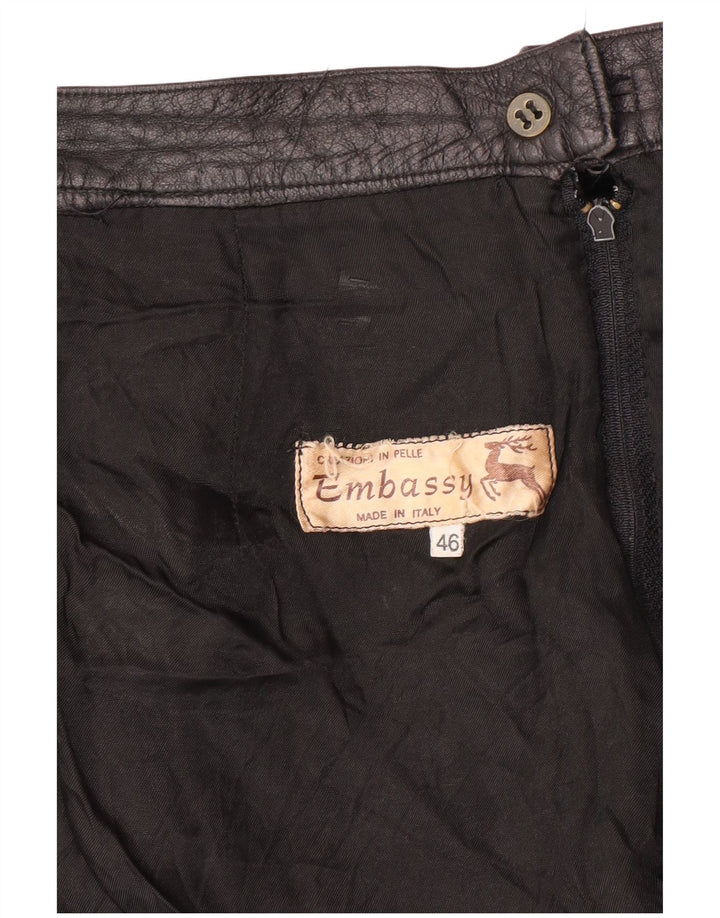 EMBASSY Damen Lederrock mit hoher Taille IT 46 Large W26 Schwarzes Leder