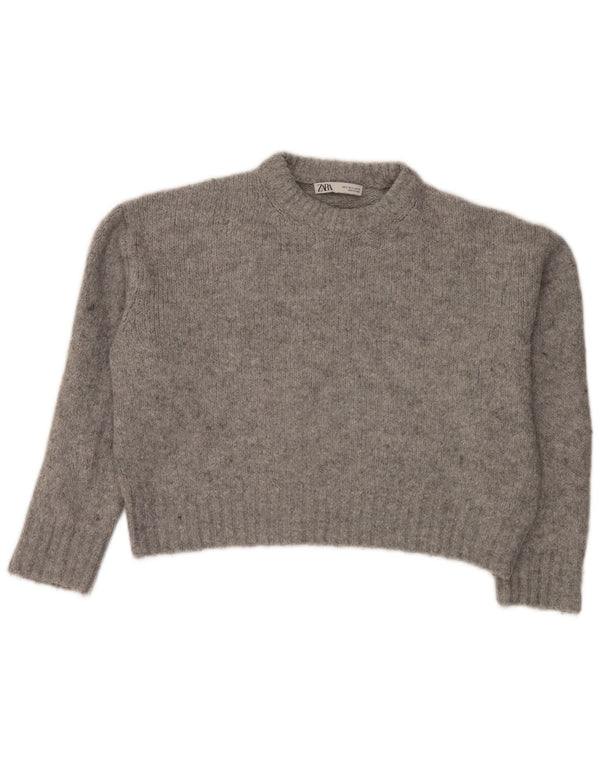 Zara Damen Crop Crew Neck Pullover Pullover UK 10 Small Grau meliert