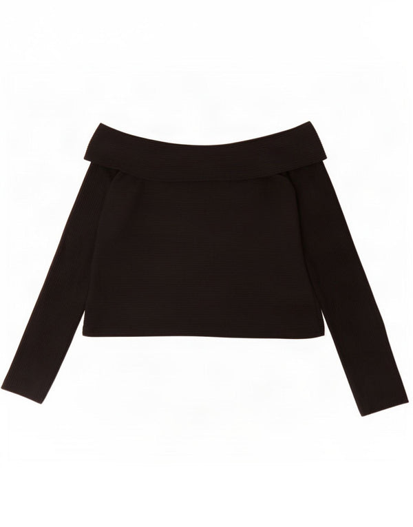 Zara Damen Trafaluc Langarm Crop Off Shoulder Top UK 12 Medium Schwarz