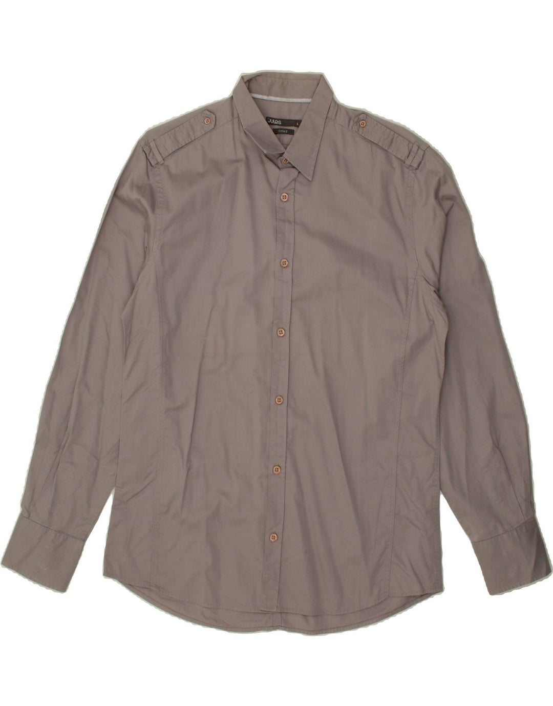 JULES Mens Fitted Military Shirt Large Grey Cotton Vintage Jules and Second-Hand Jules from Messina Hembry 