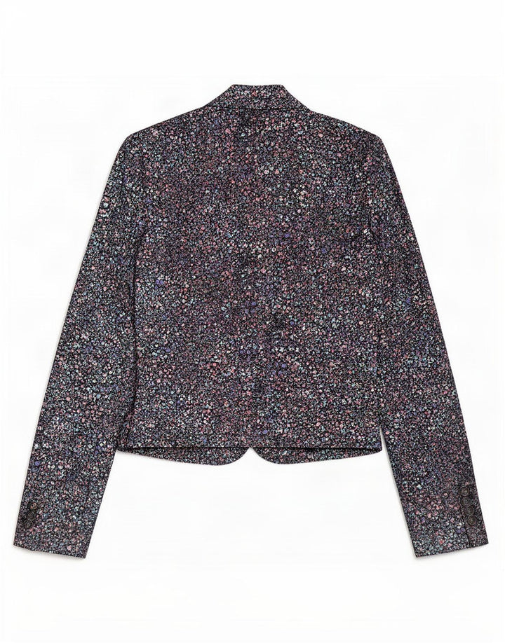 Monsoon Damen Bolero-Jacke UK 12 Mittelschwarze geblümte Baumwolle
