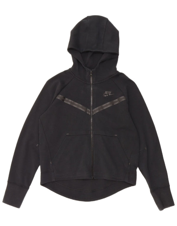 NIKE Mädchen-Kapuzenpullover mit Reißverschluss, 12–13 Jahre, groß, schwarz gestreift, Baumwolle