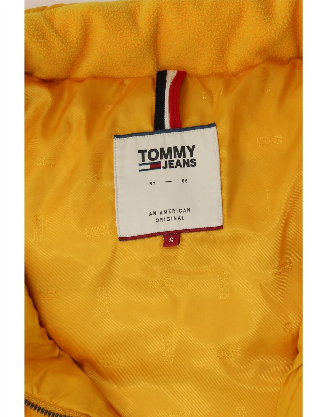 TOMMY HILFIGER Wattierte Damenjacke mit Kapuze, UK 10, Small, Gelb, Polyester