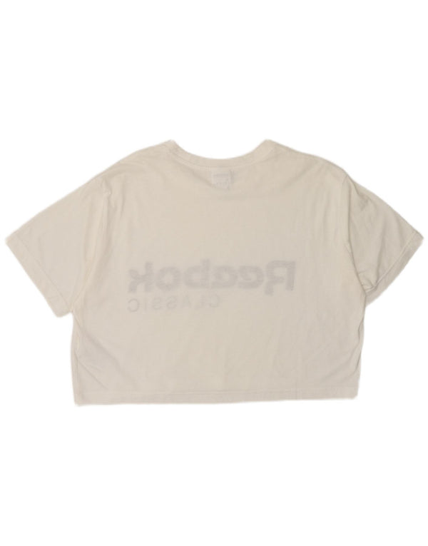 Reebok Damen Classic Crop Graphic T-Shirt Top UK 8/10 Small Weiß