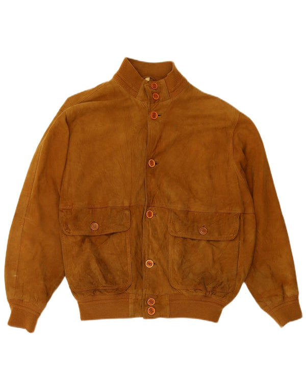 FABIO D Herren Wildleder Bomberjacke UK 40 Large Beige Leder