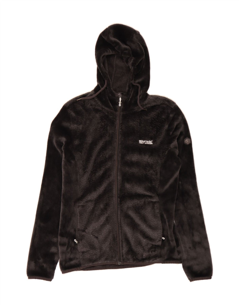 REGATTA Womens Hooded Fleece Jacket UK 12 Medium Grey Floral Polyester Vintage Regatta and Second-Hand Regatta from Messina Hembry 