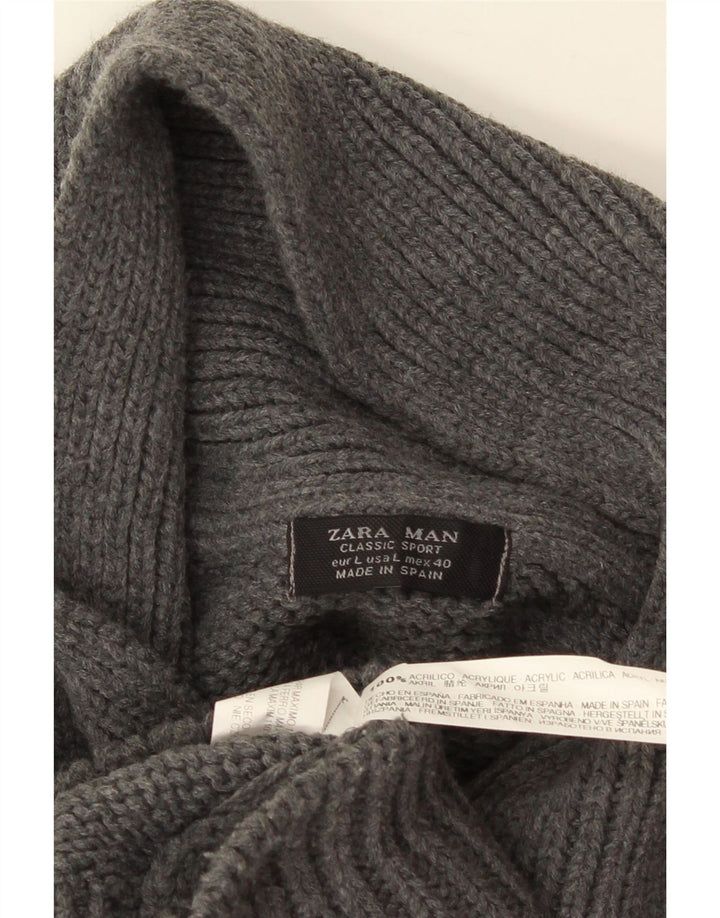 ZARA Herren-Pullover mit Schalkragen, groß, Acryl, Grau